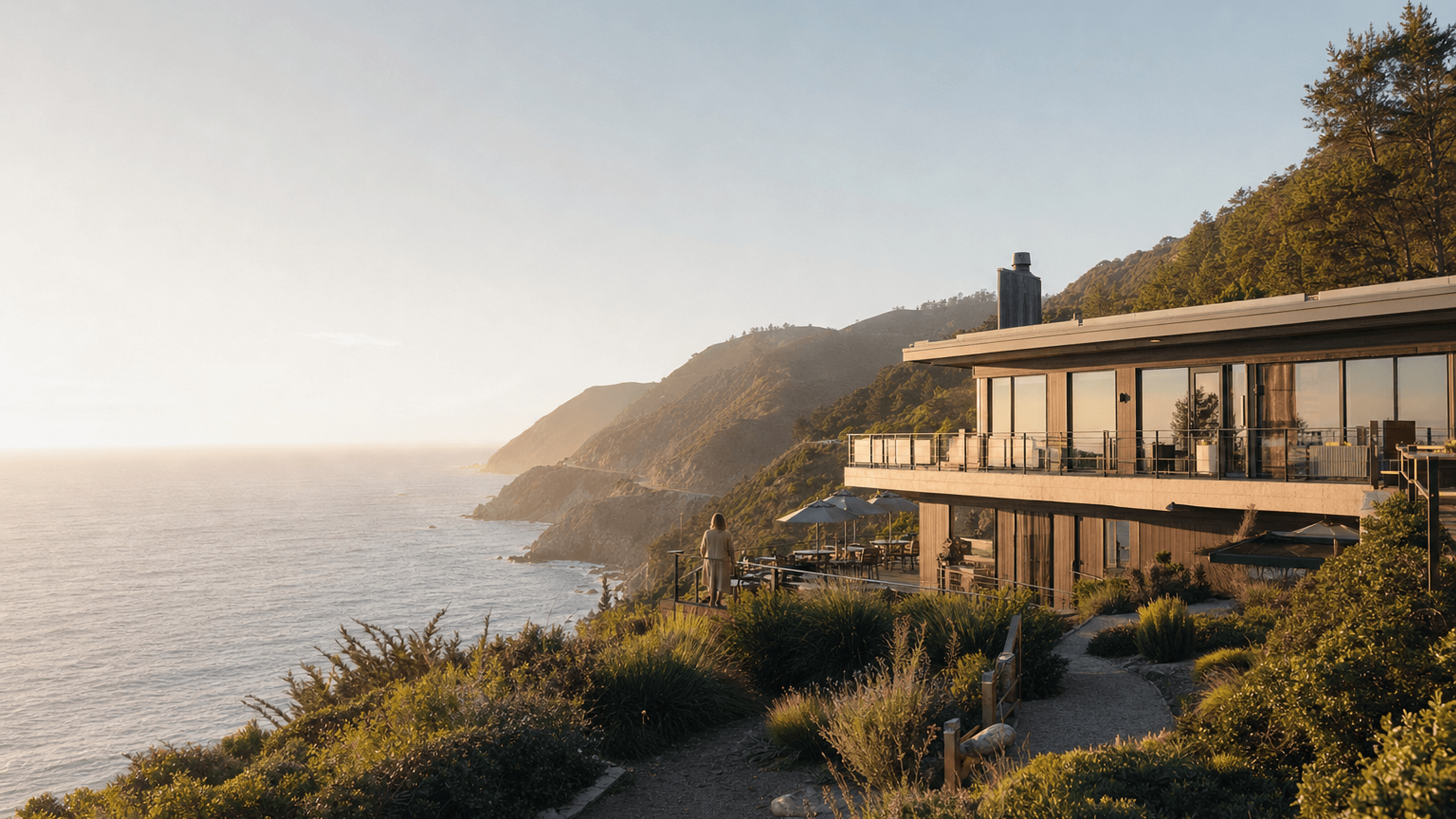 Aster House on the Big Sur coast, looking out over the Pacific Ocean